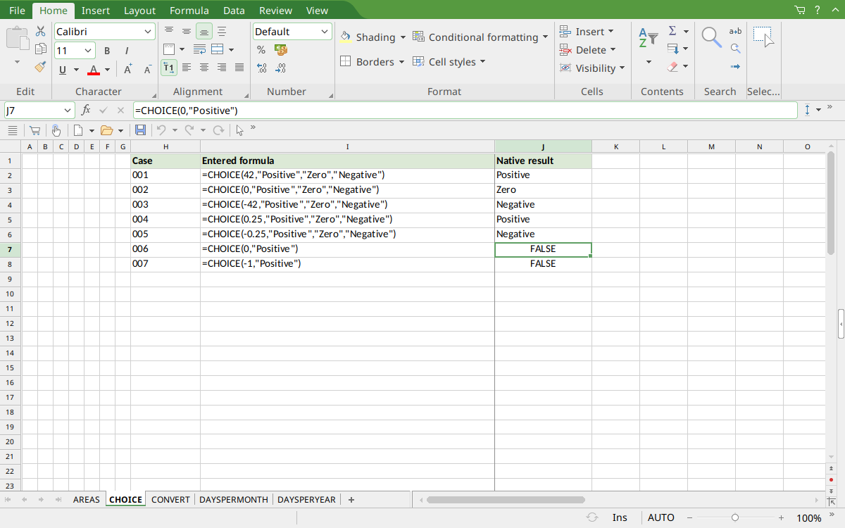 CHOICE calculated results in FreeOffice PlanMaker 2024