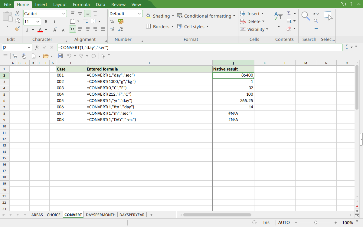 CONVERT calculated results in FreeOffice PlanMaker 2024