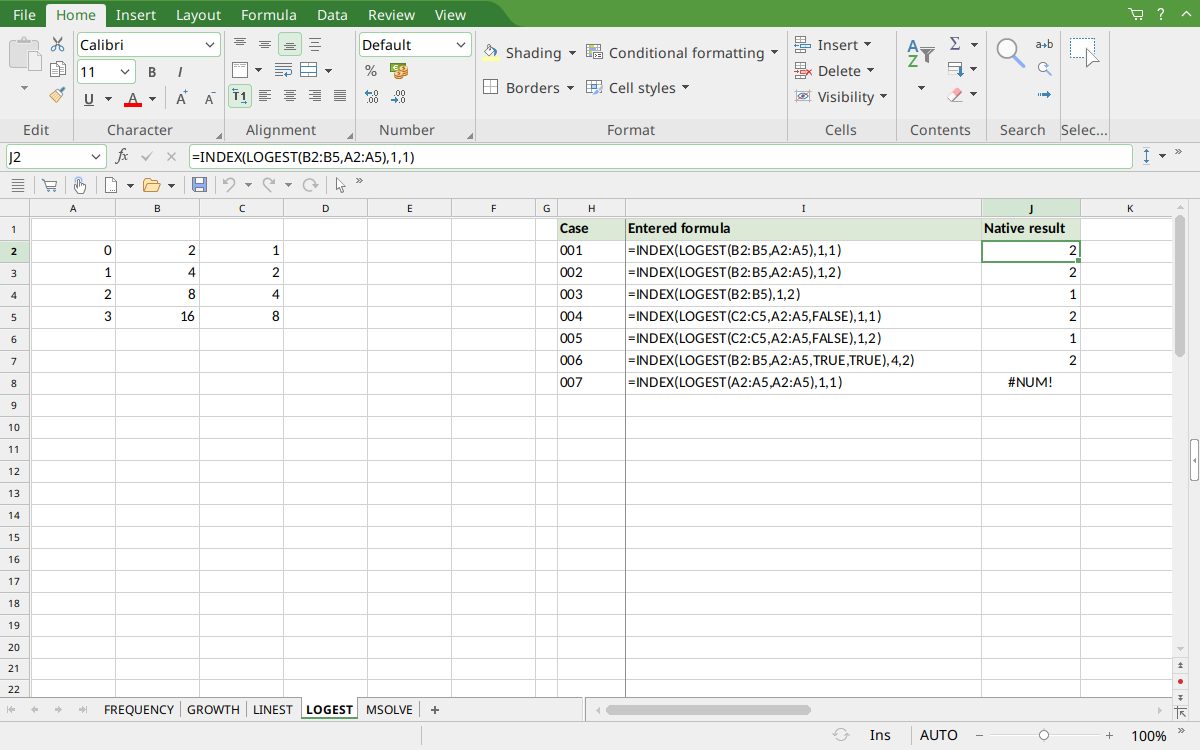 LOGEST scalar readbacks in FreeOffice PlanMaker 2024