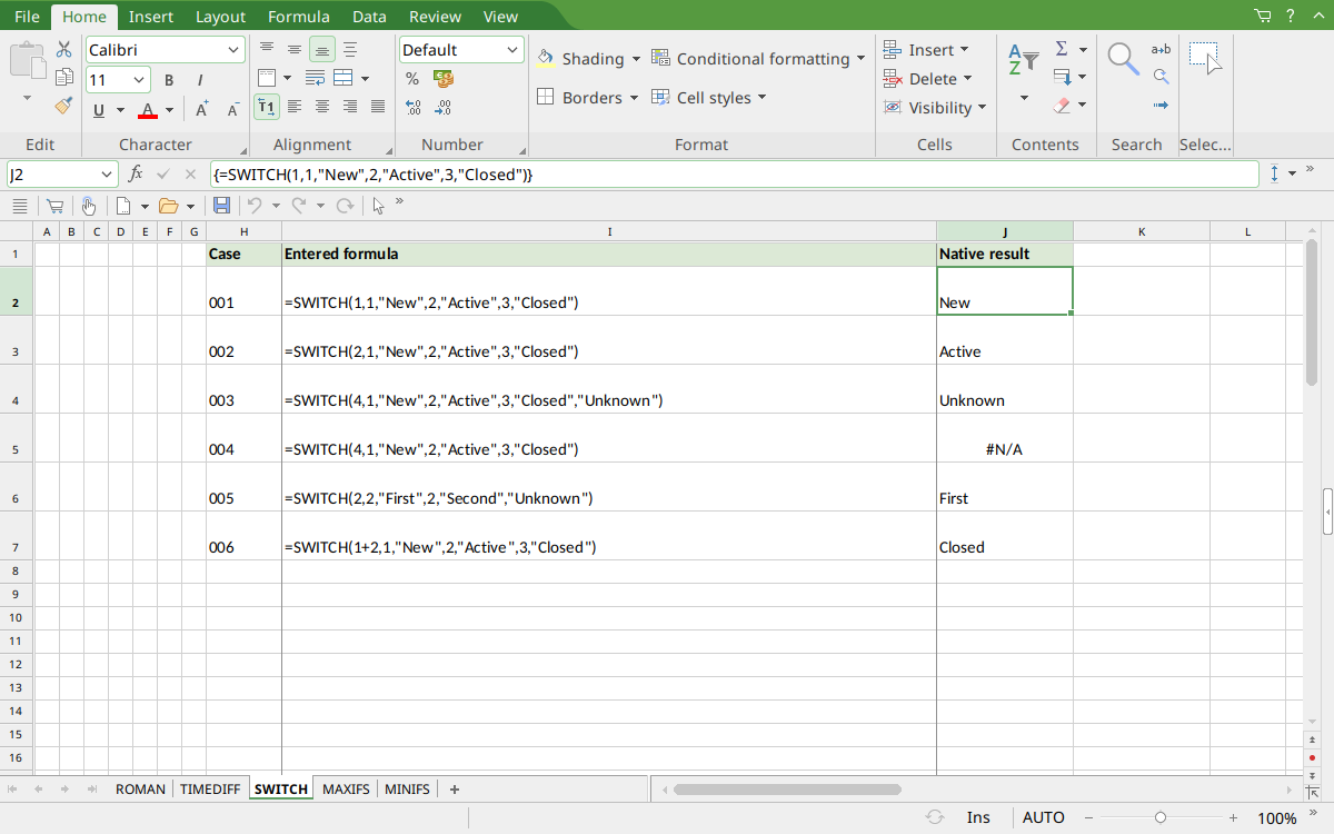 SWITCH calculated results in FreeOffice PlanMaker 2024