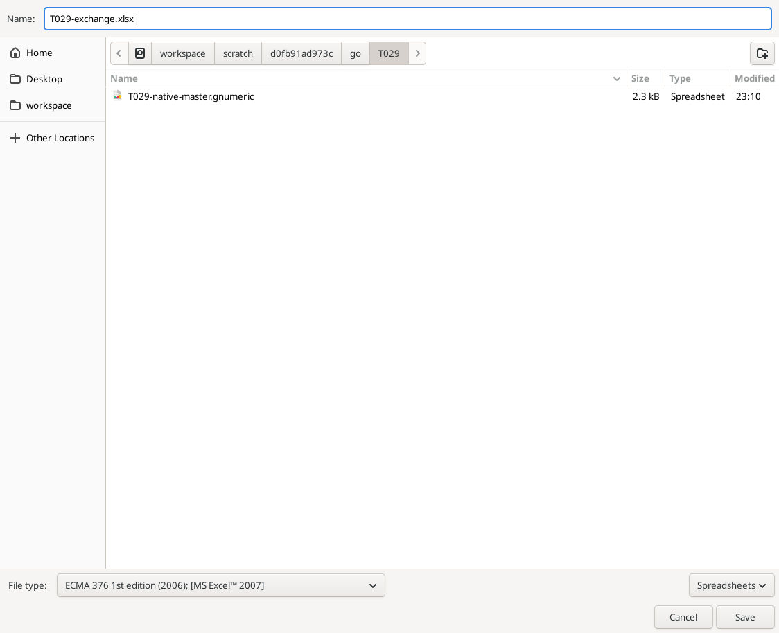 Gnumeric 1.12.57 explicit ECMA 376 Excel 2007 XLSX saver