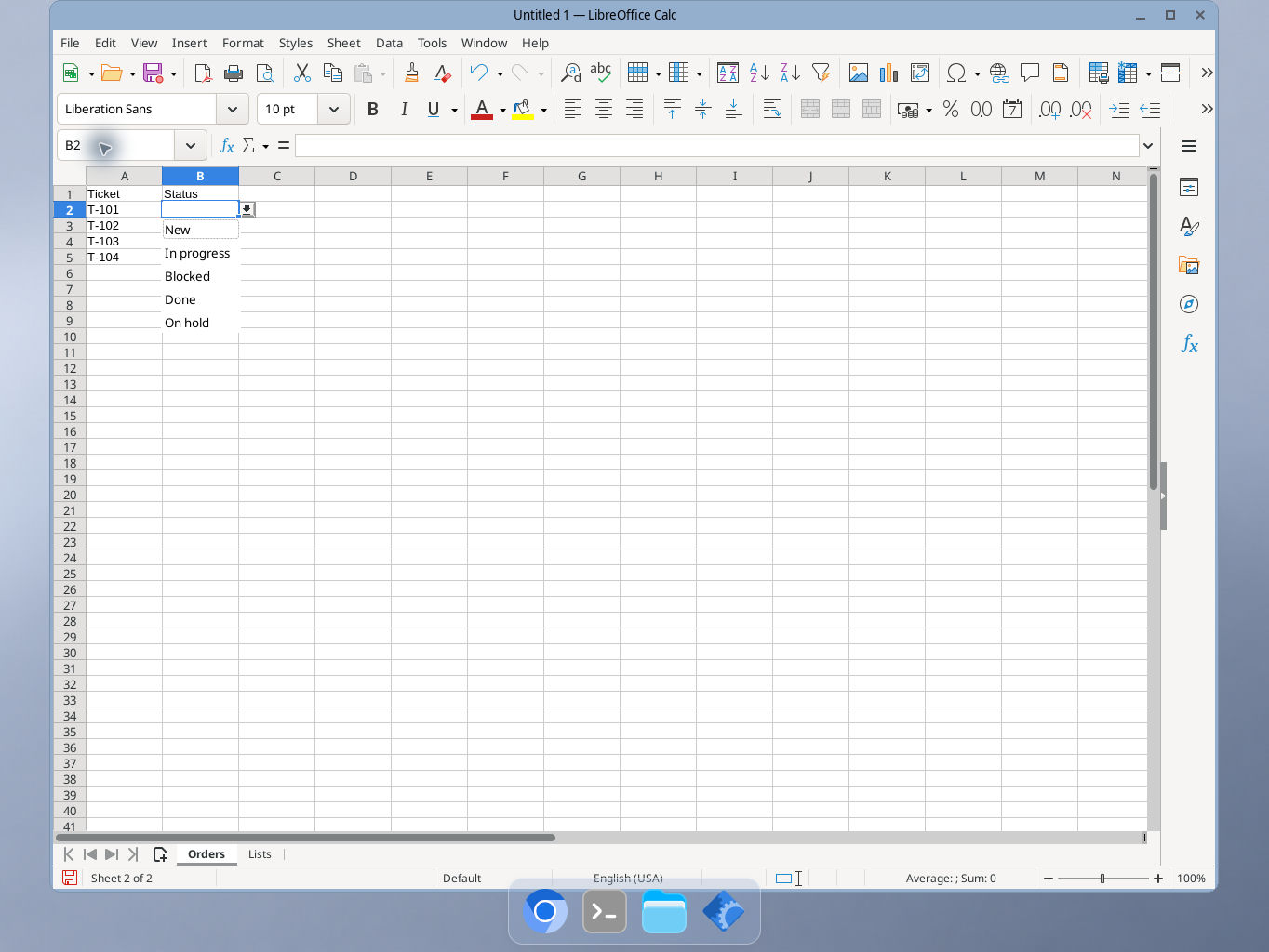 The Orders status drop-down now includes On hold after extending StatusOptions to Lists.A6.